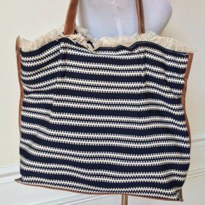 Sondra Roberts blue and white striped tote purse